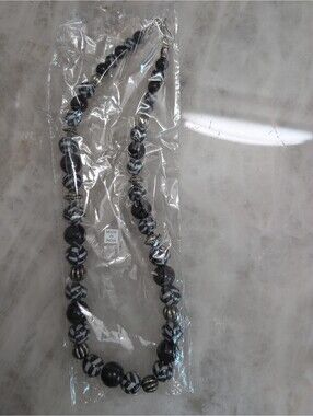 Brand New - Cultural Elements Hand-Painted Black Ceramic Pottery Bead Necklace